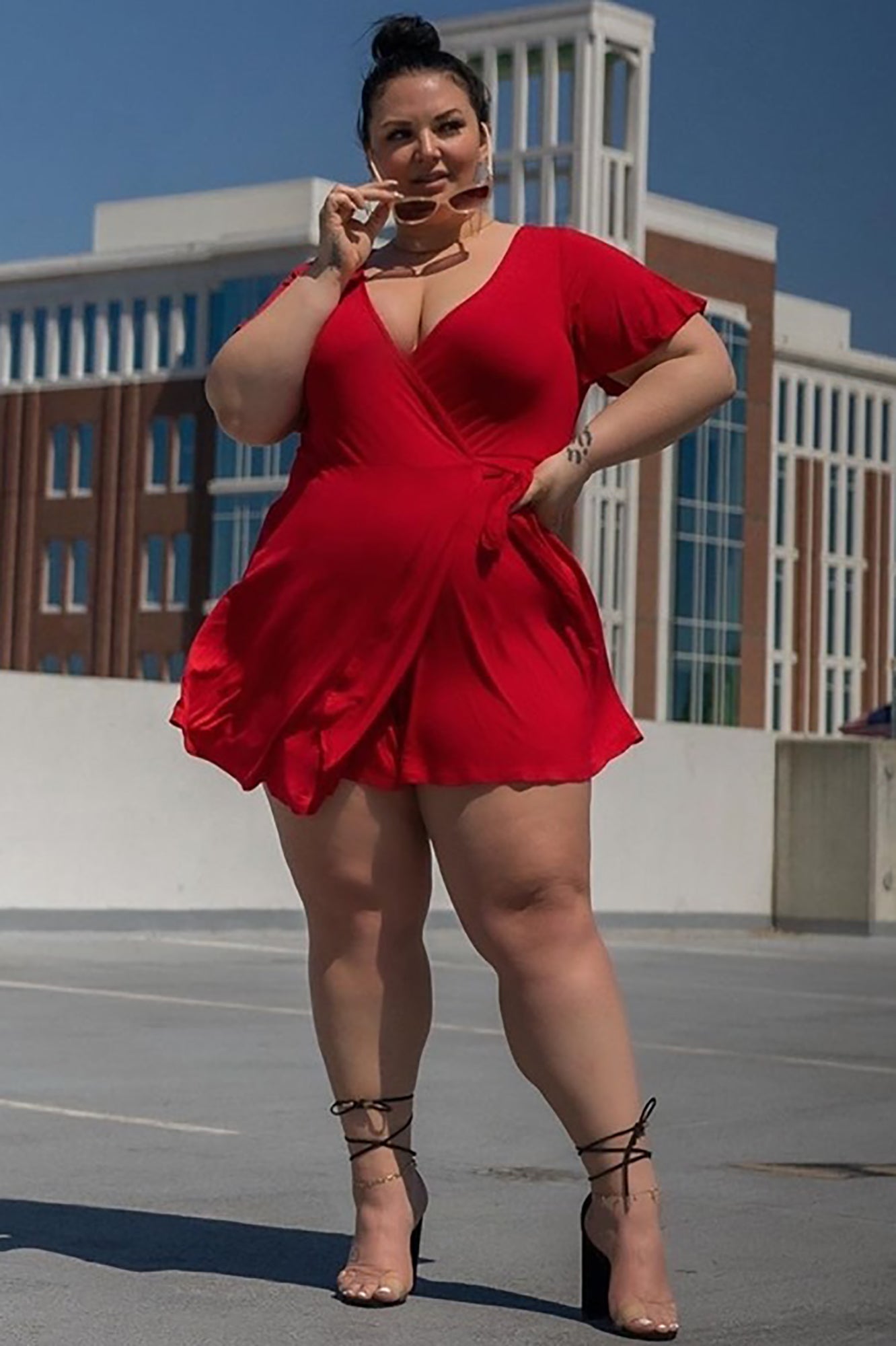 Rhonda Wrap Romper - Red - Image 10