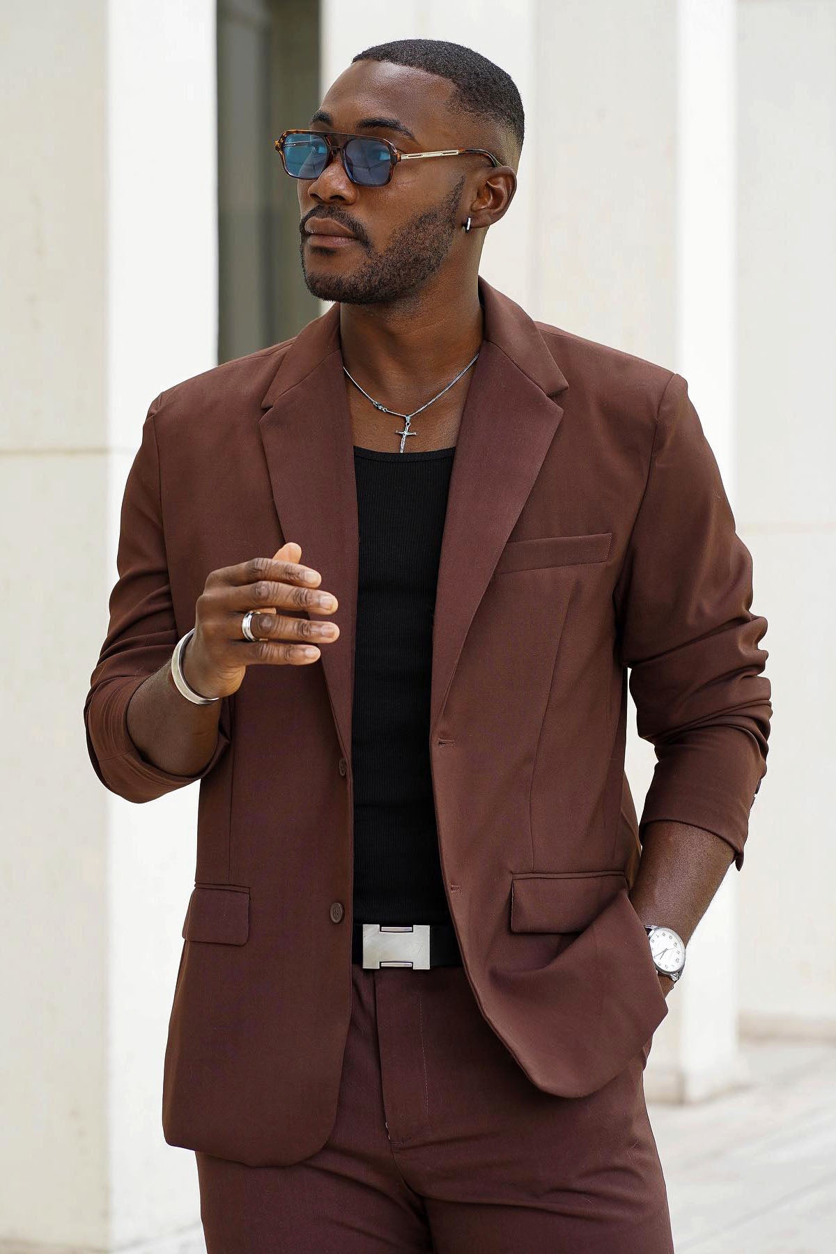 The Modern Stretch Suit Jacket - Brown - Image 3