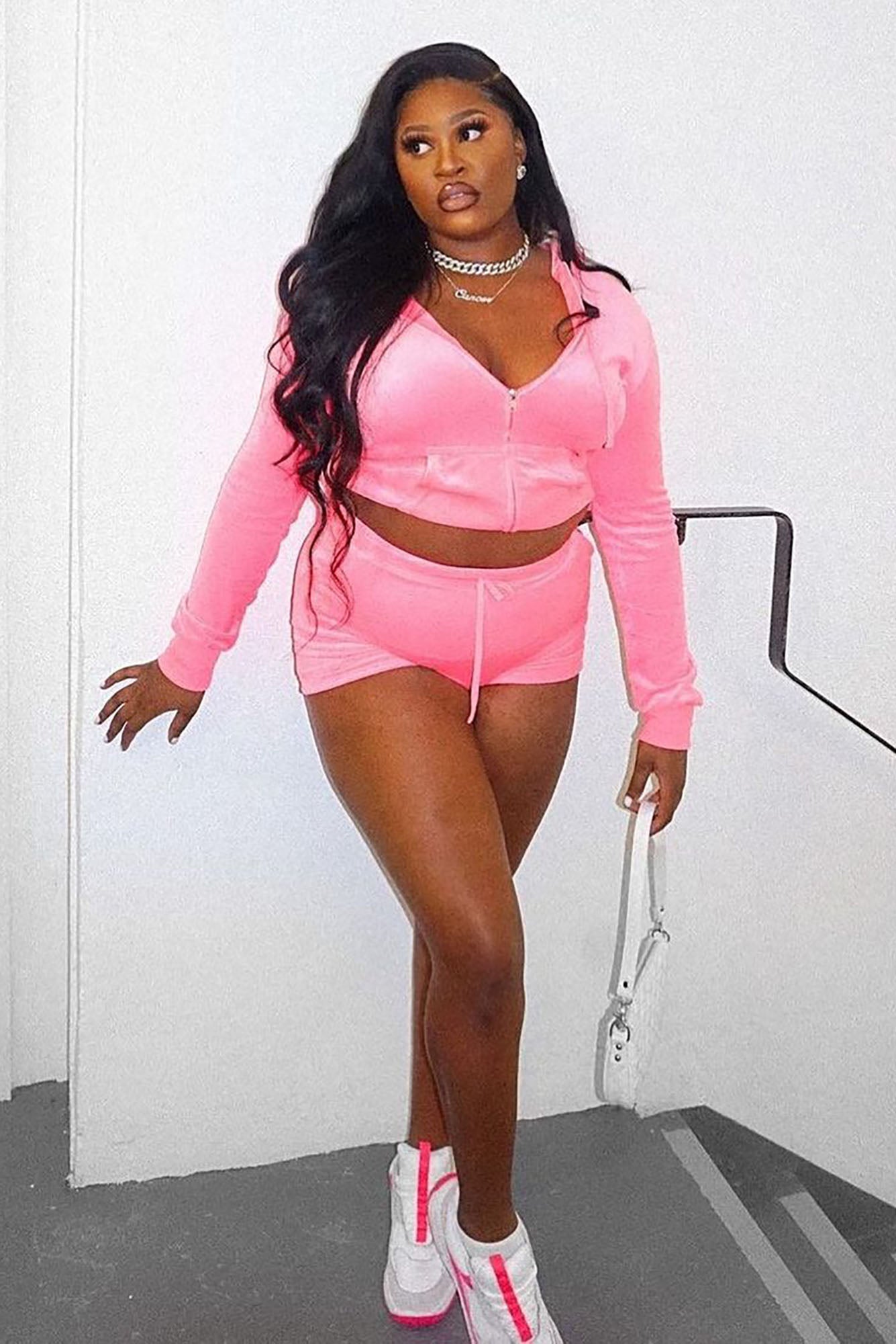 The OG Trendsetter Velour Short Set - Neon Pink - Image 9