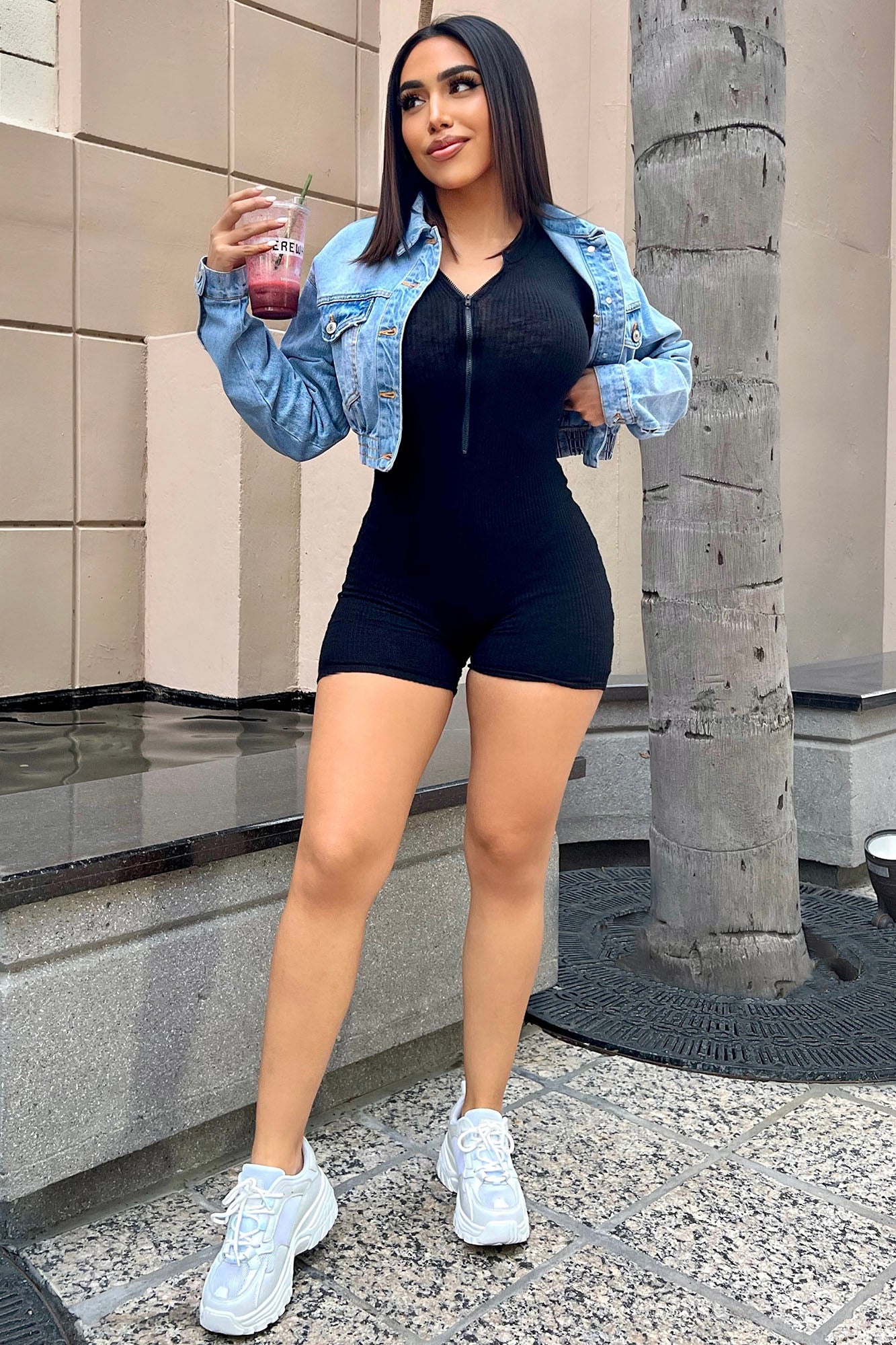 Uptown Downtown Biker Short Romper - Black - Image 3