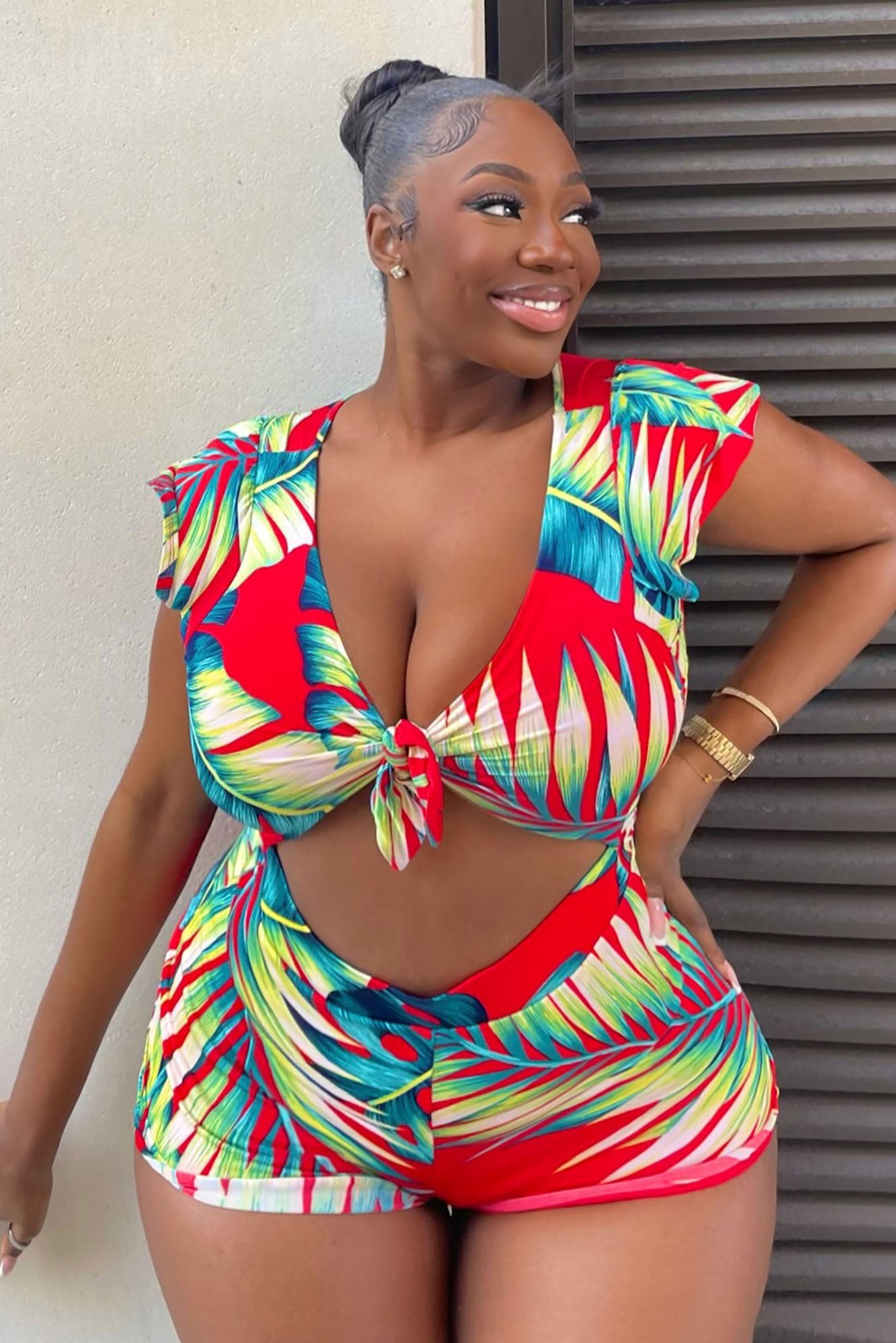 Waist No Time Tropical Romper - Red/combo - Image 8