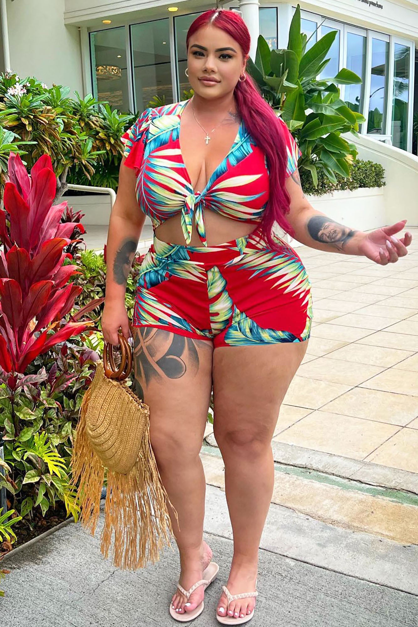Waist No Time Tropical Romper - Red/combo - Image 7
